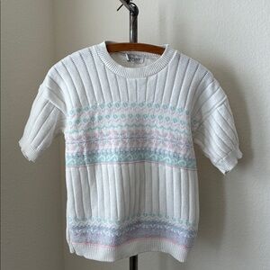 Vintage 80s Carriage Court cute quirky white pastel nordic sweater softgirl
